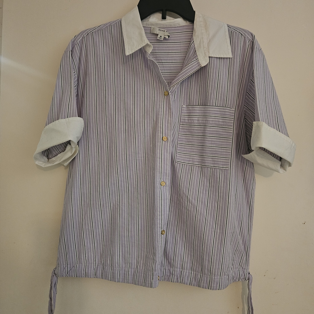 Anne Klein Purple and White Striped Blouse